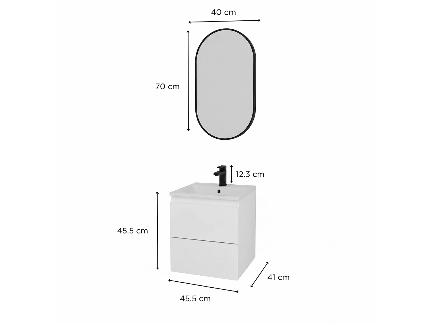 Wasmeubel 45cm zwarte kraan en spiegel SORRENTO