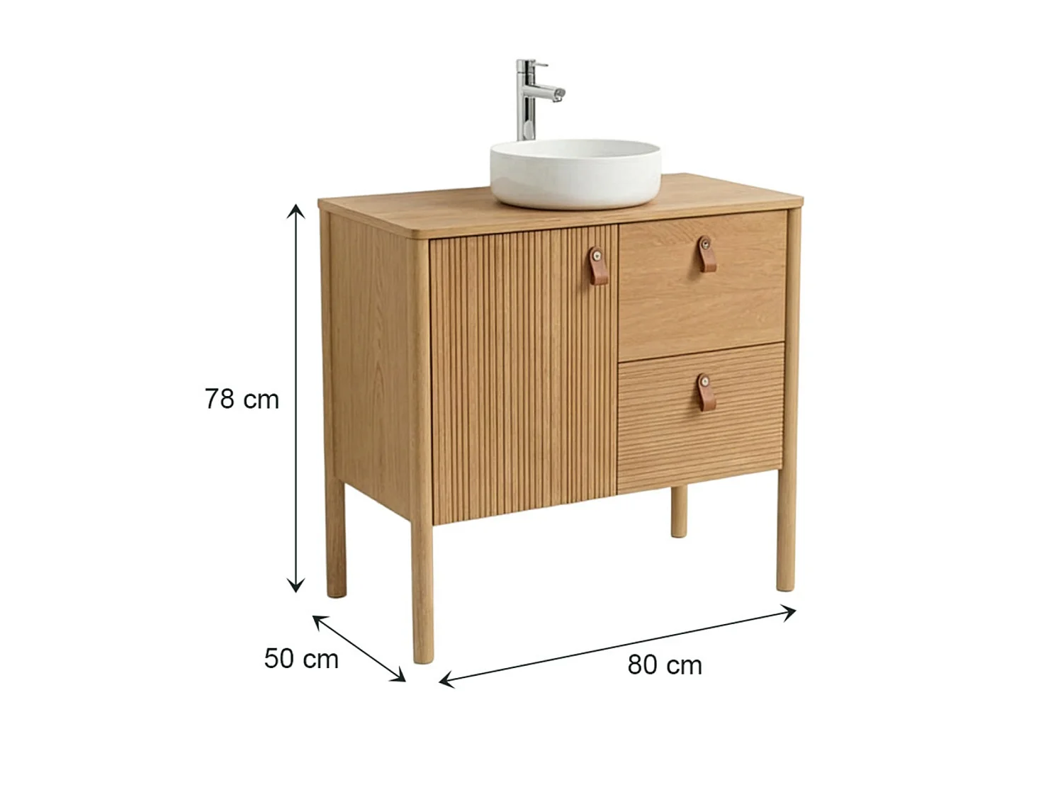 Mobile rovere 80cm con piedini e lavabo ceramica bianca JOY