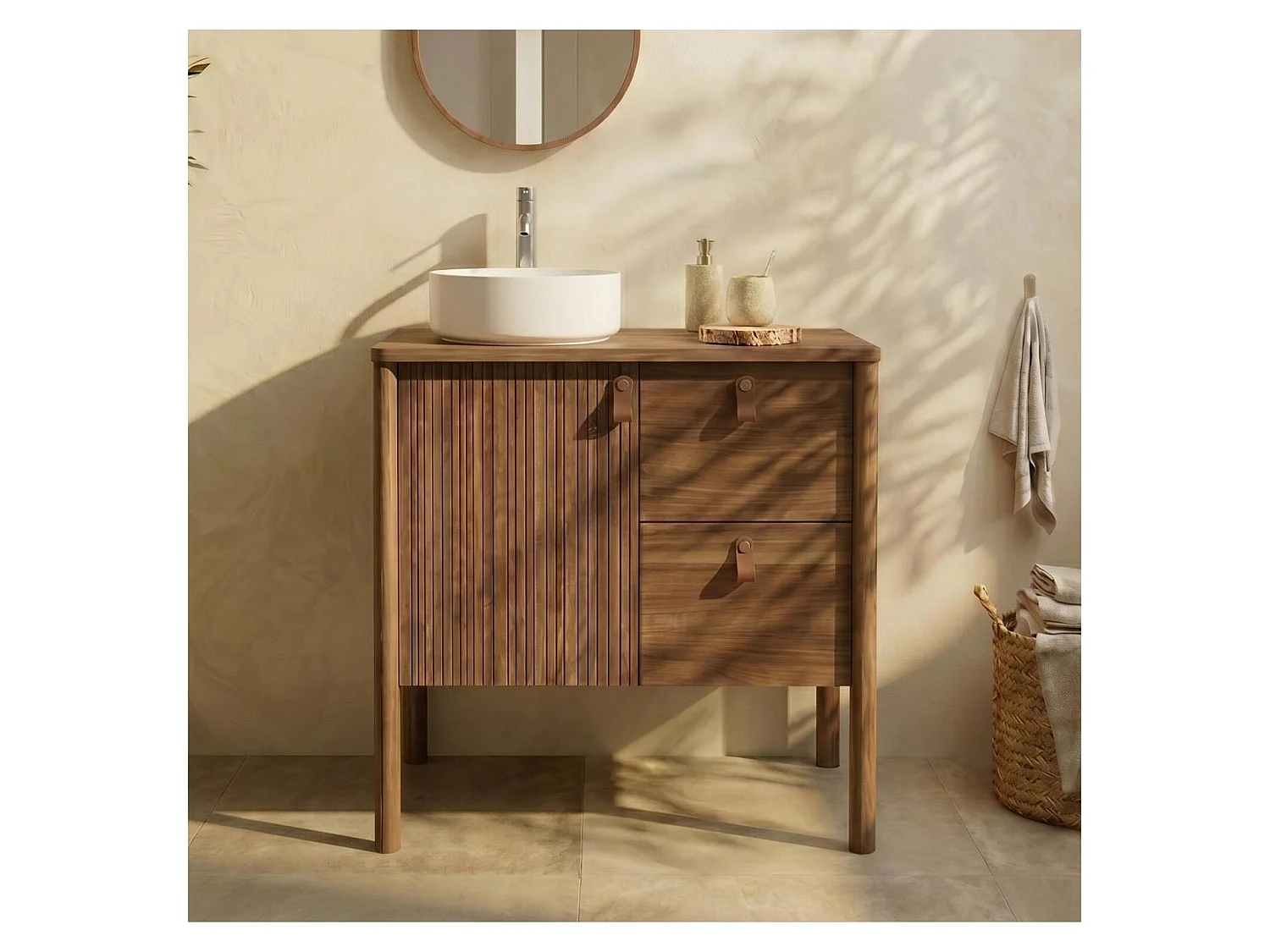 Mobile rovere 80cm piedini lavabo bianco e rubinetto JOY