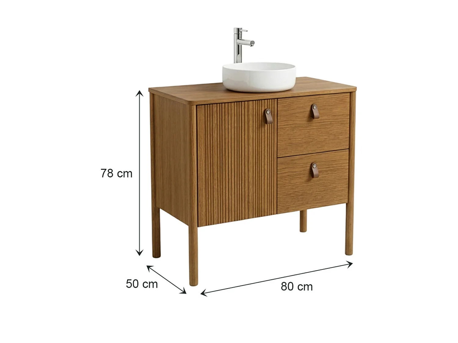 Mobile rovere 80cm piedini lavabo bianco e rubinetto JOY