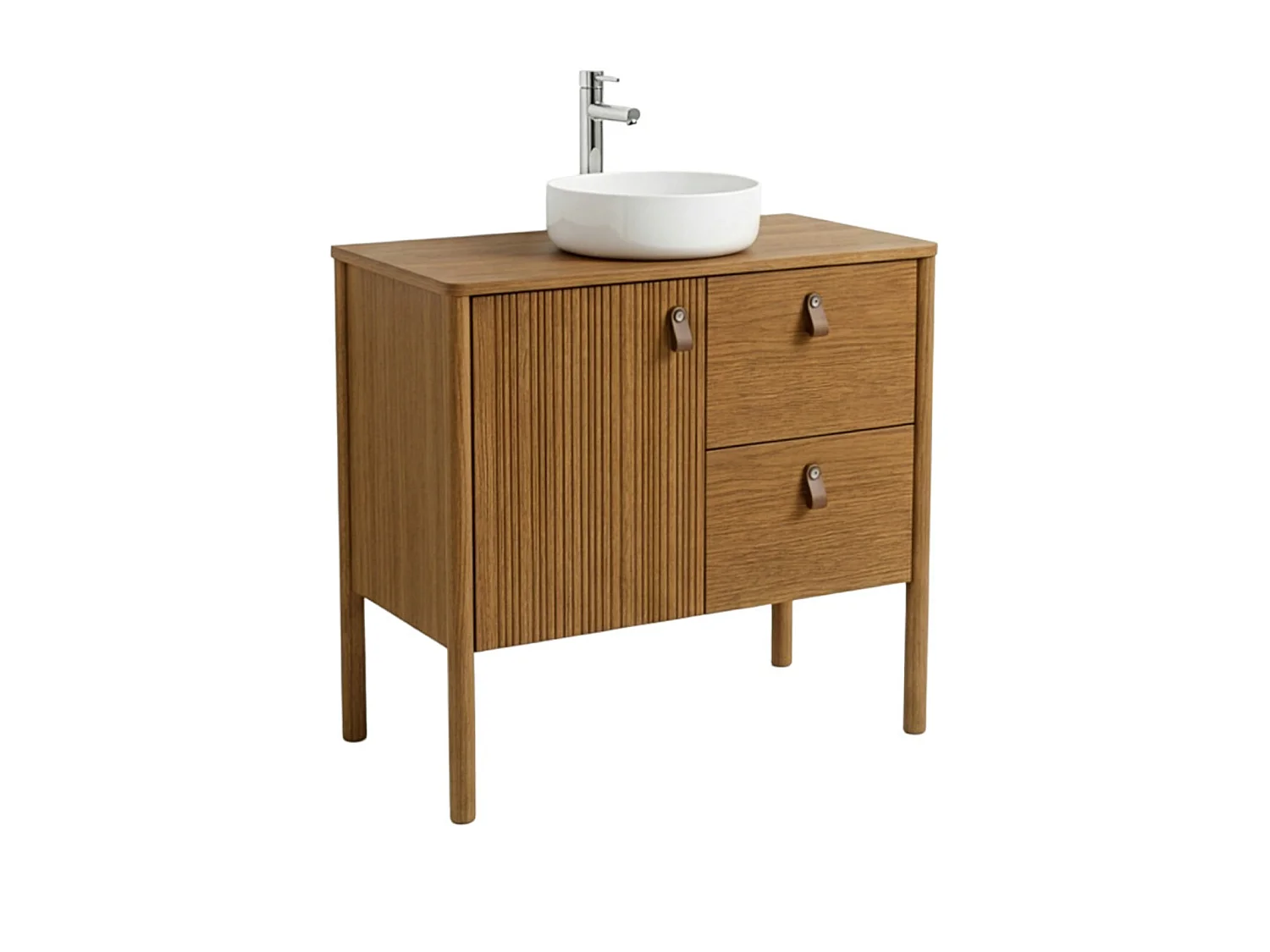 Szafka dąb 80cm nóżki umywalka ceramiczna biała JOY