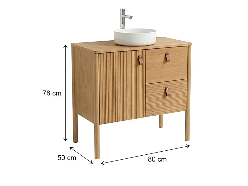 Wasmeubel eiken 80cm poten wit wastafel en kraan JOY