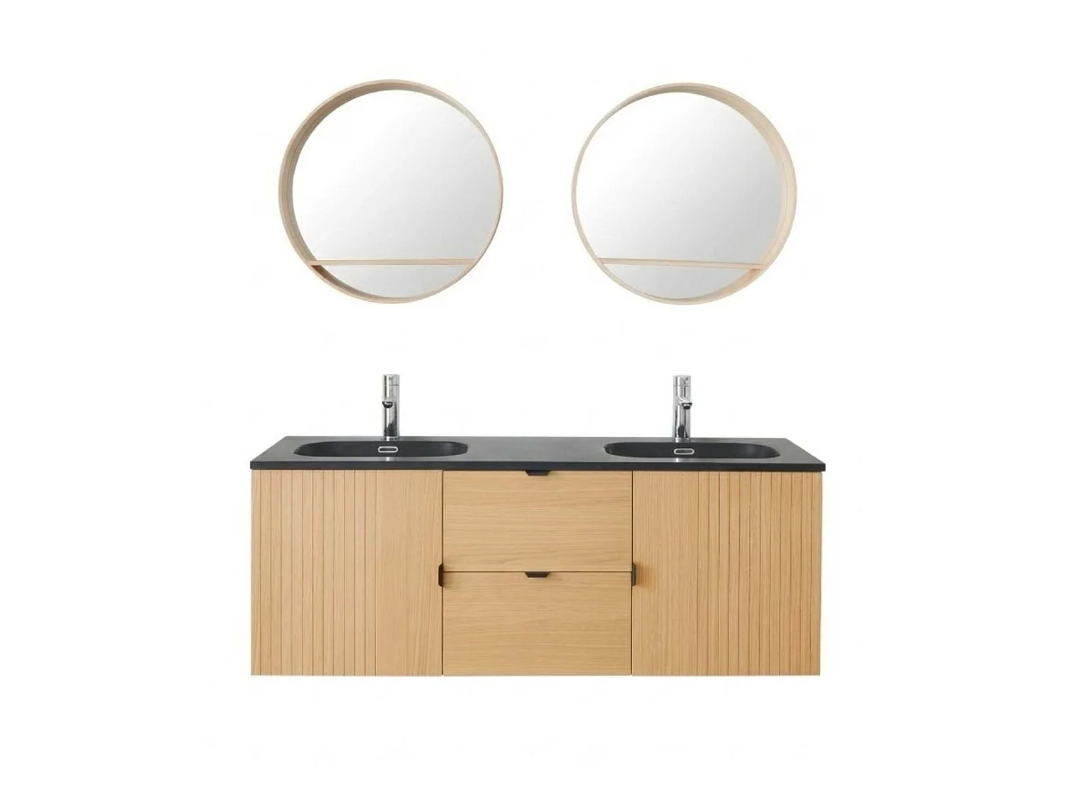Dubbel meubel 140cm eiken, kranen en ronde spiegels STUDIO