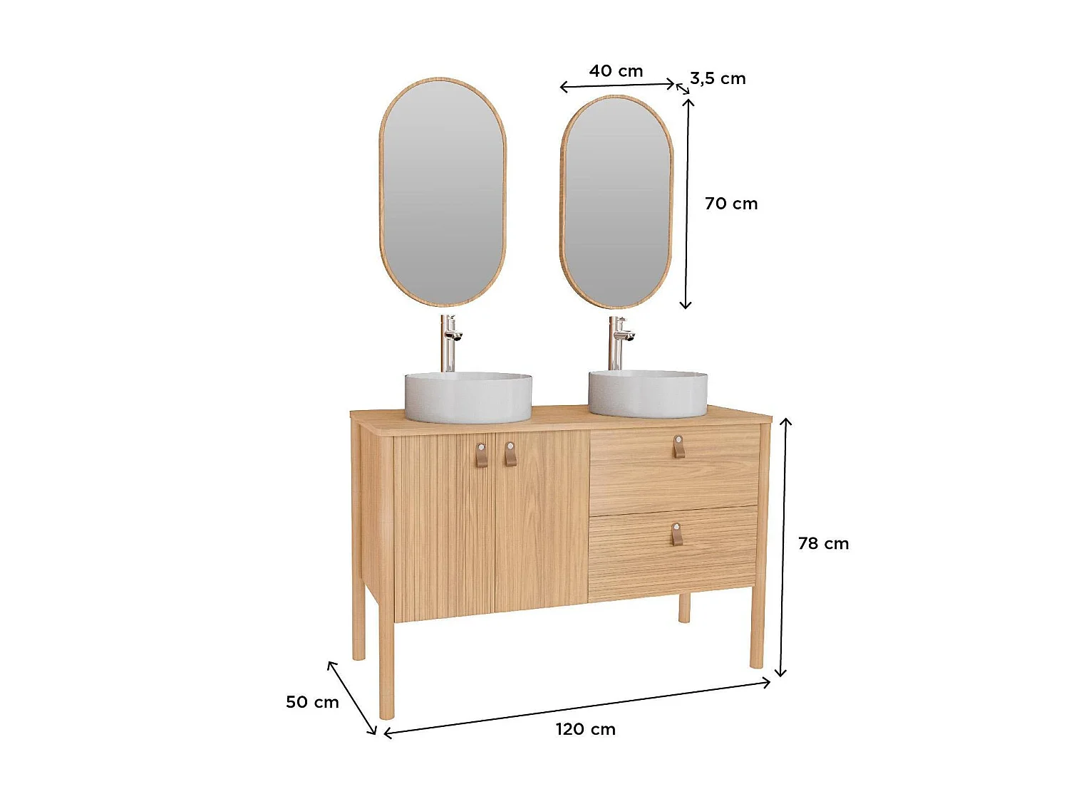 Dubbel wastafelmeubel 120 cm waskommen kranen spiegels JOY