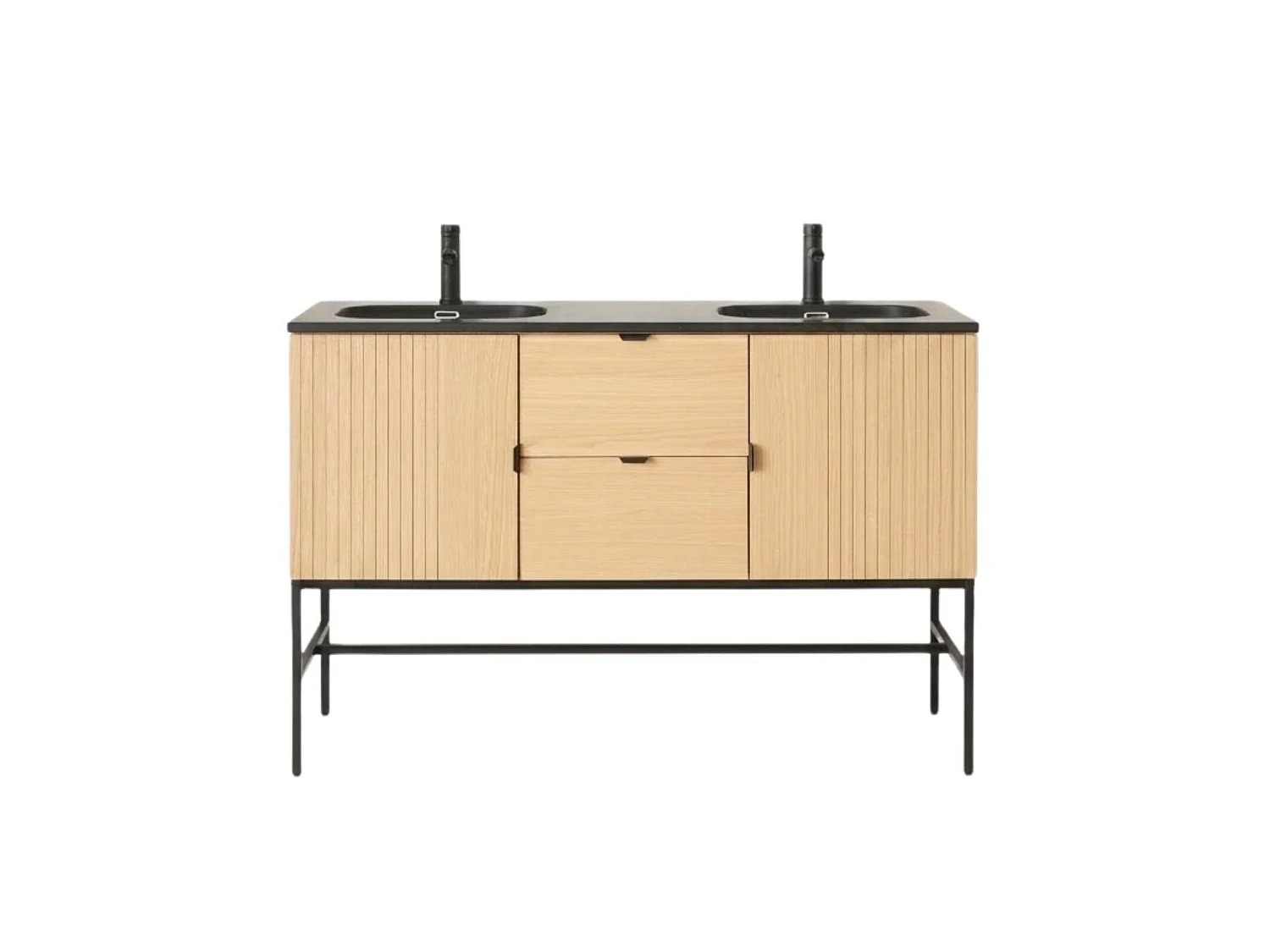 Mueble doble 140cm roble, lavabo y grifos negros STUDIO