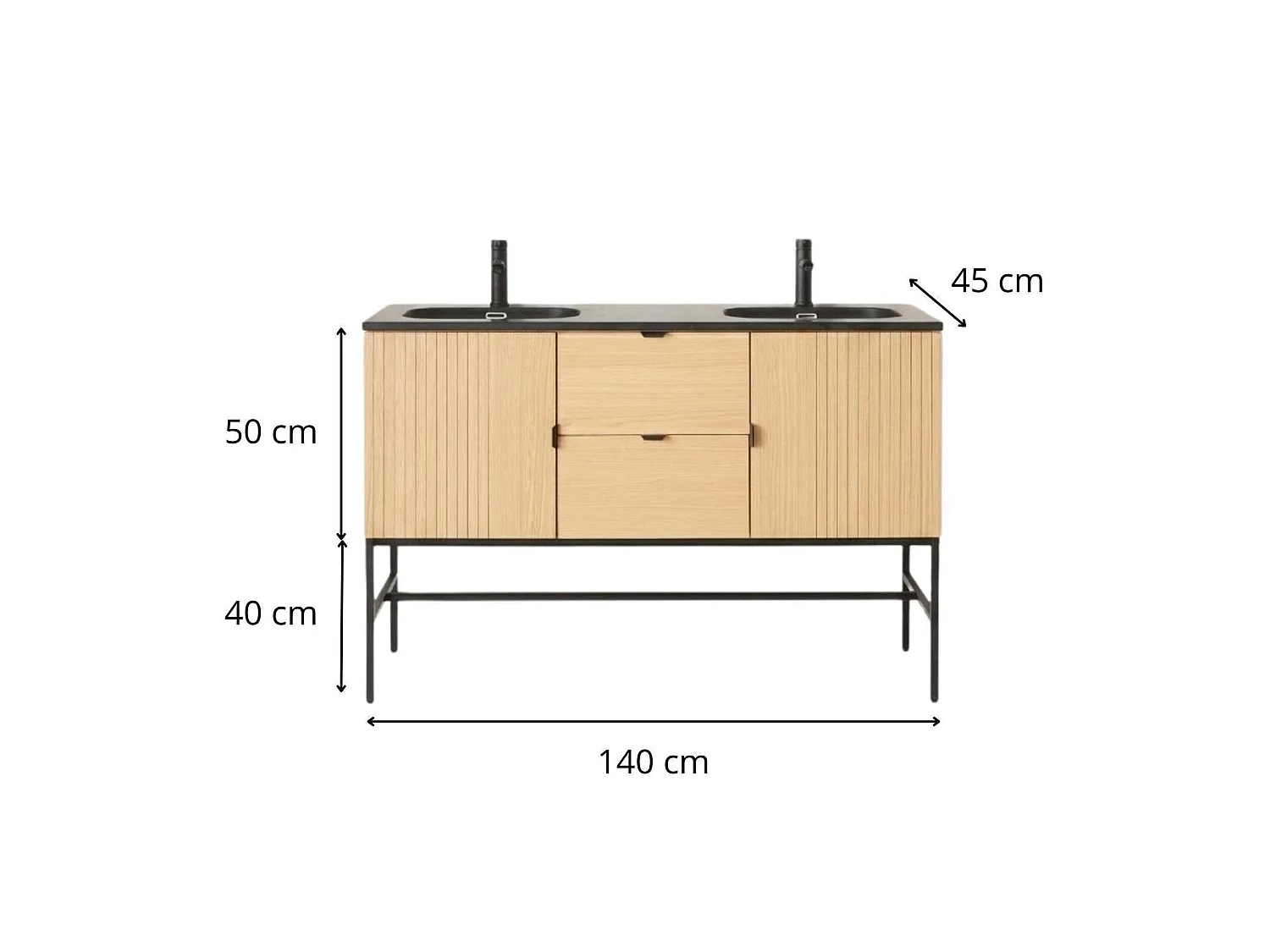 Mueble doble 140cm roble, lavabo y grifos negros STUDIO
