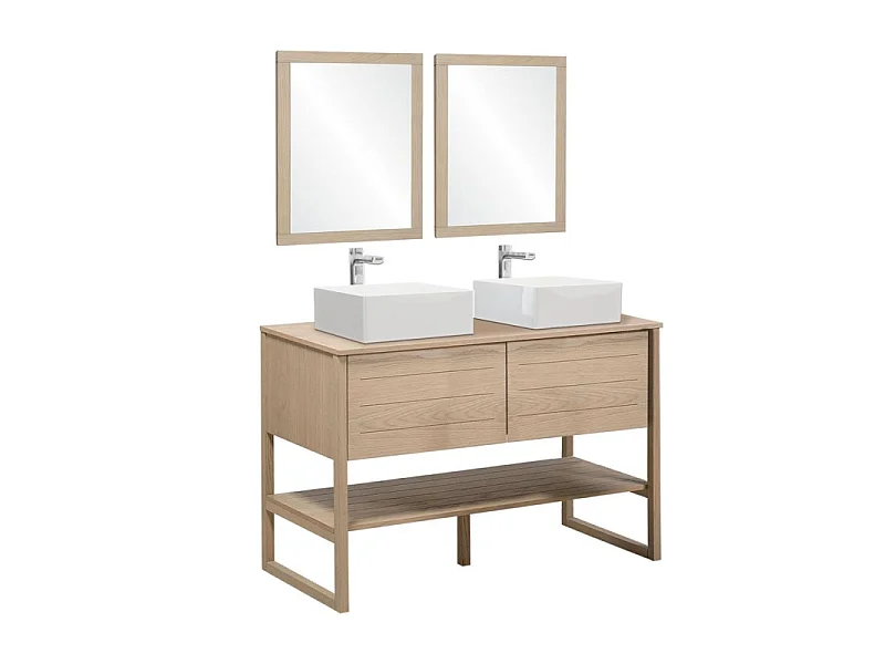 Mueble doble 120cm roble lavabos cuadrados grifos espejos ATOLL