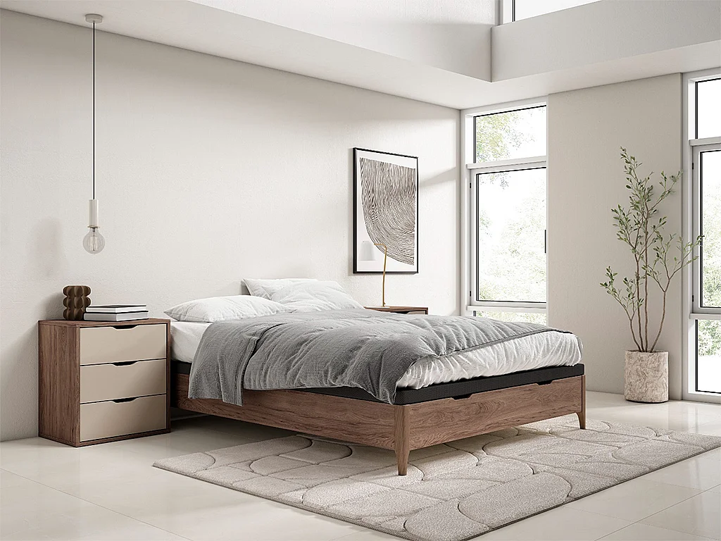 Sommier coffre 140 x 190 cm - Naturel foncé - VEONA de YSMÉE