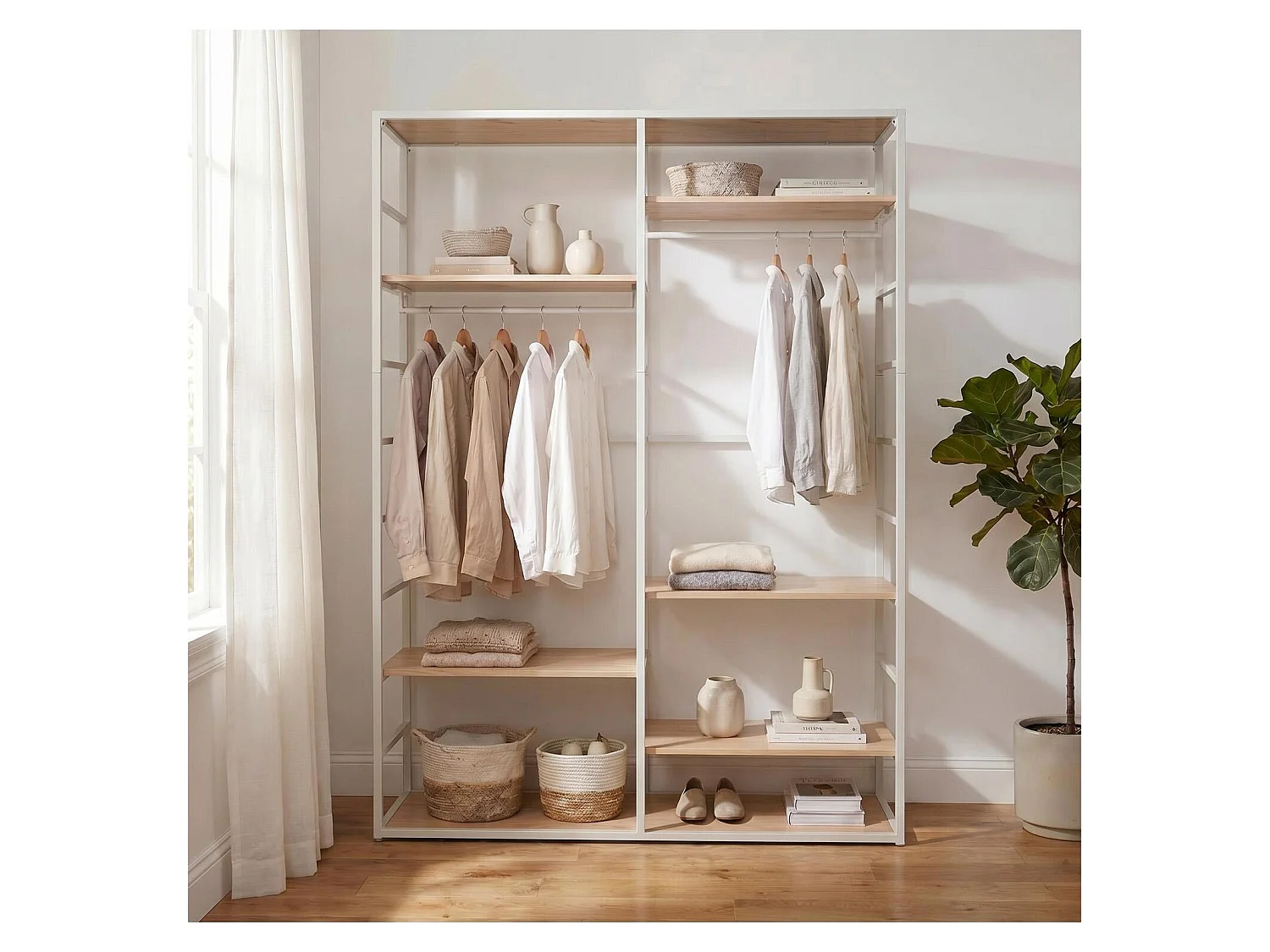Appendiabiti legno metallo bianco 120x180cm ripiani SCALA