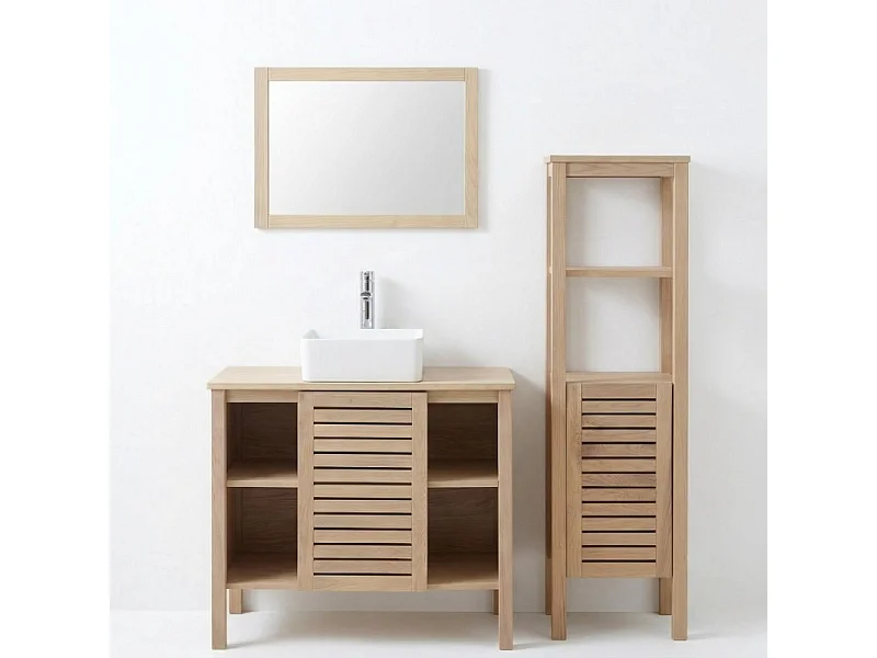 Lavabo individual TALIX de 90 cm, de roble, con grifo, espejo y columna