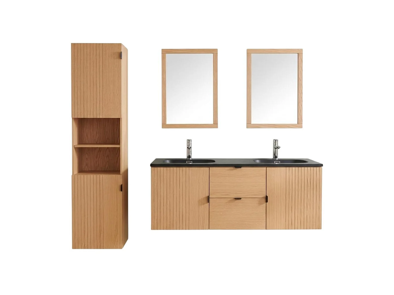 Hangmeubel 140cm eiken, kranen, spiegels en kolomkast STUDIO