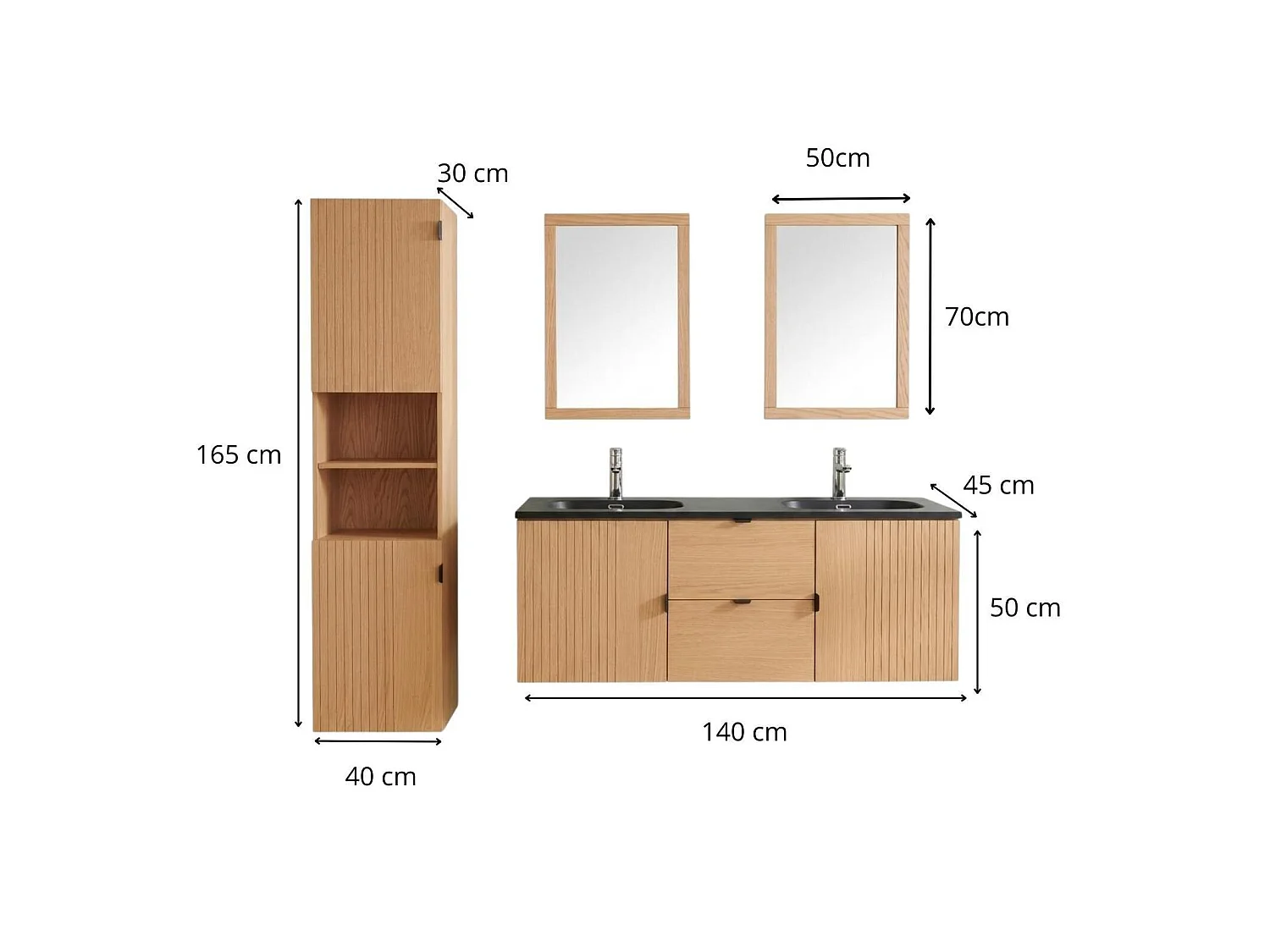 Hangmeubel 140cm eiken, kranen, spiegels en kolomkast STUDIO
