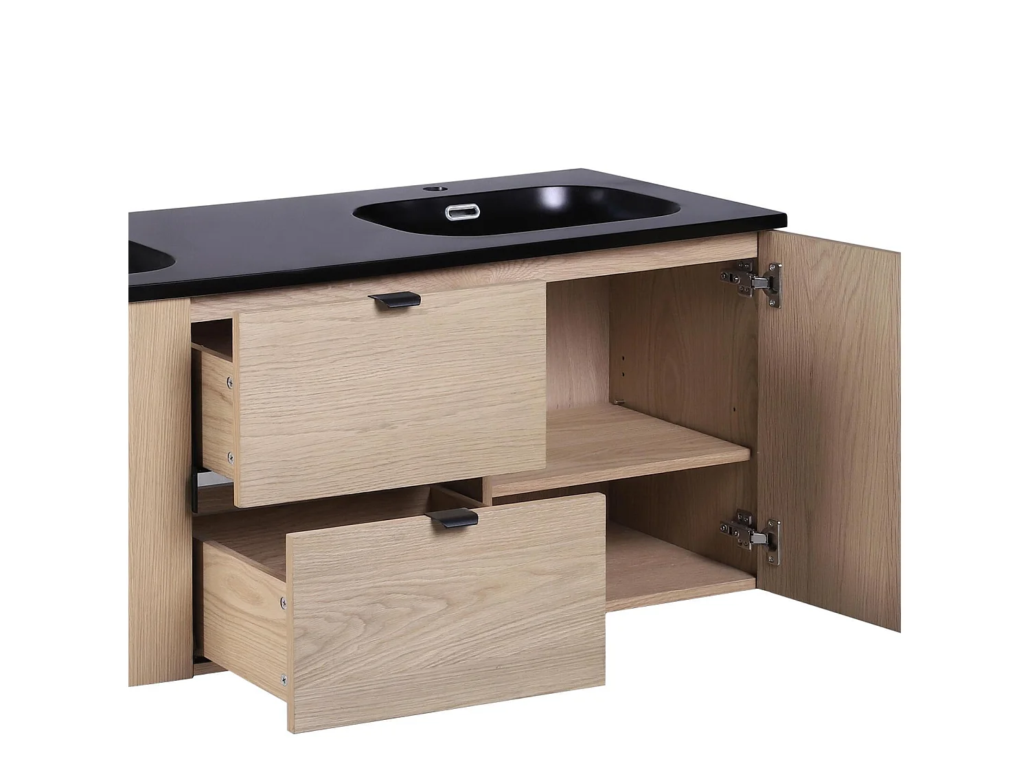 Hangmeubel 140cm eiken, kranen, spiegels en kolomkast STUDIO