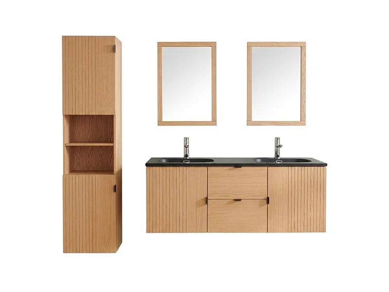Mobile doppio 140cm rovere, rubinetti, specchi e colonna STUDIO