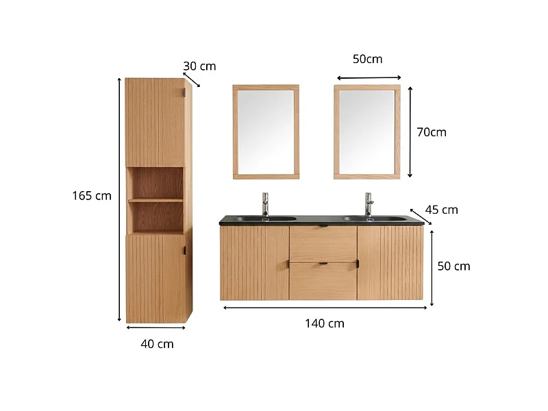 Mobile doppio 140cm rovere, rubinetti, specchi e colonna STUDIO