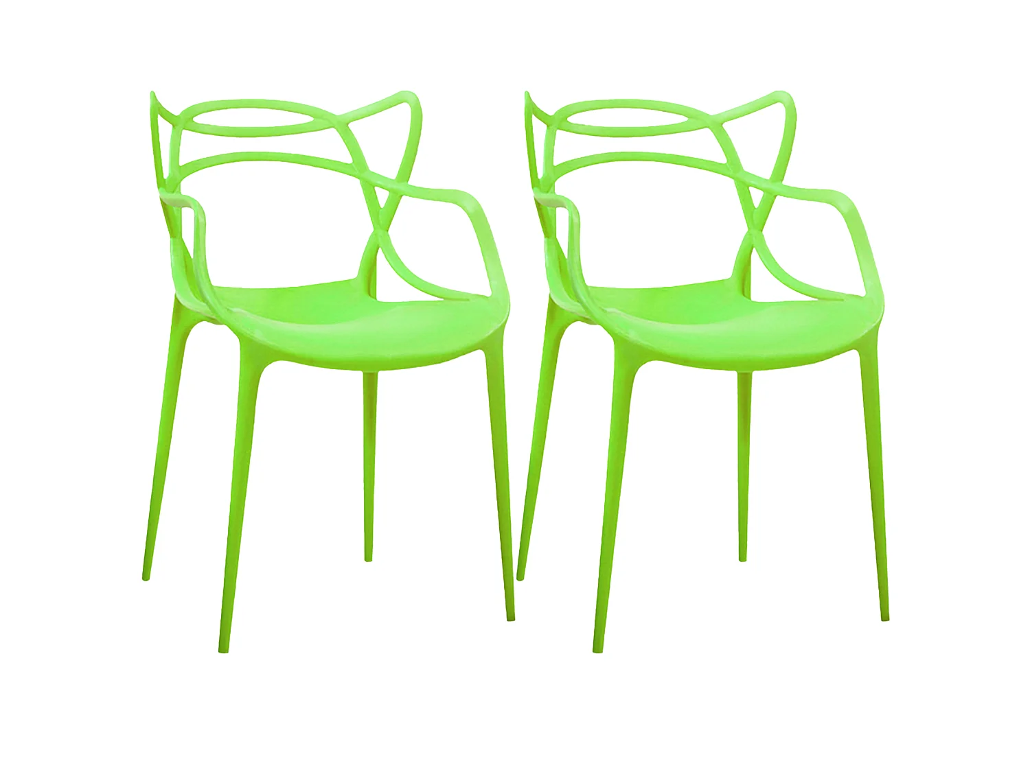 Set van 2 stapelbare groene Thonet stoelen met armleuningen voor binnen- en buitengebruik