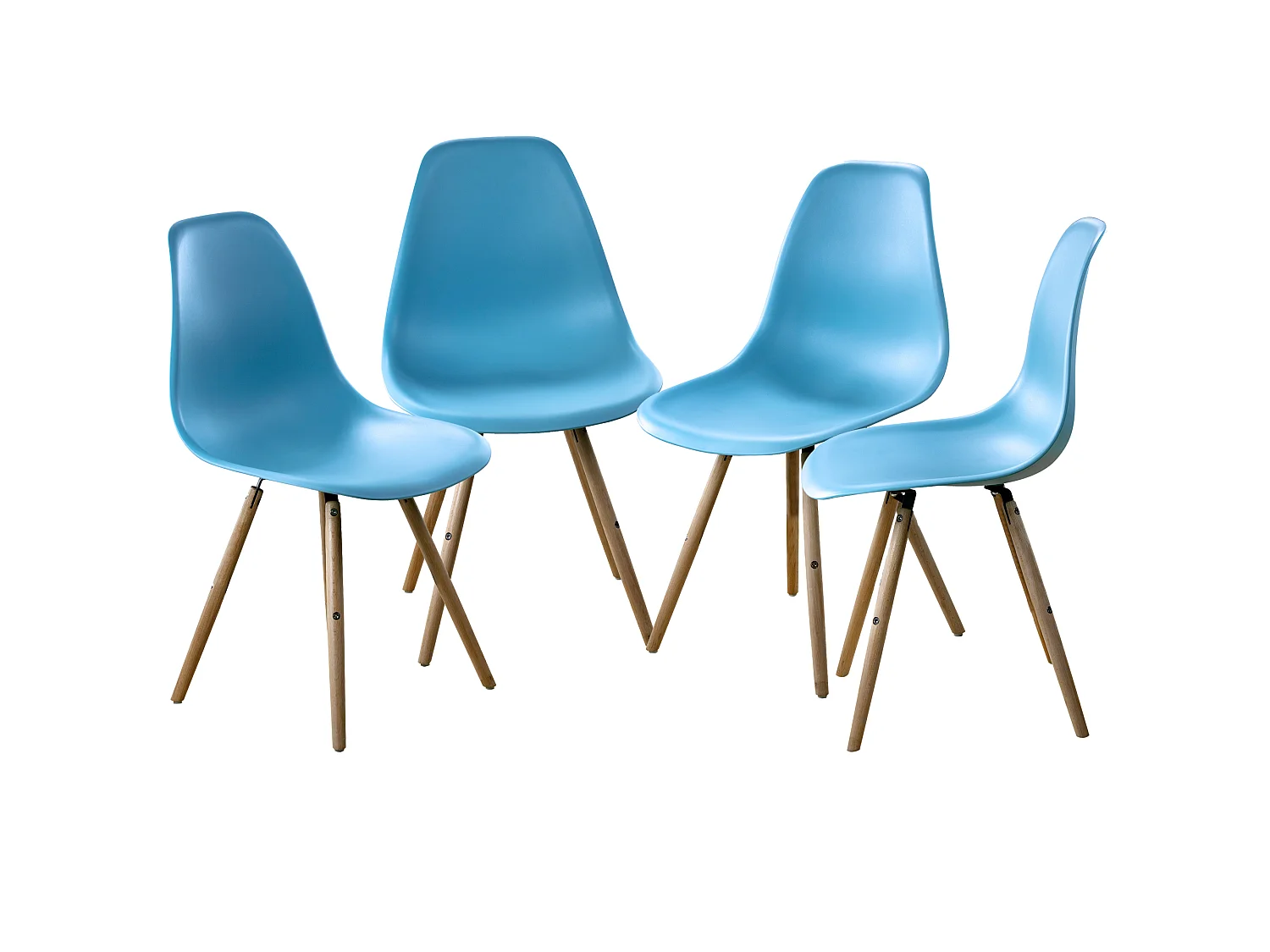 Lot de 4 chaises Stockholm bleu avec pieds en bois de hêtre