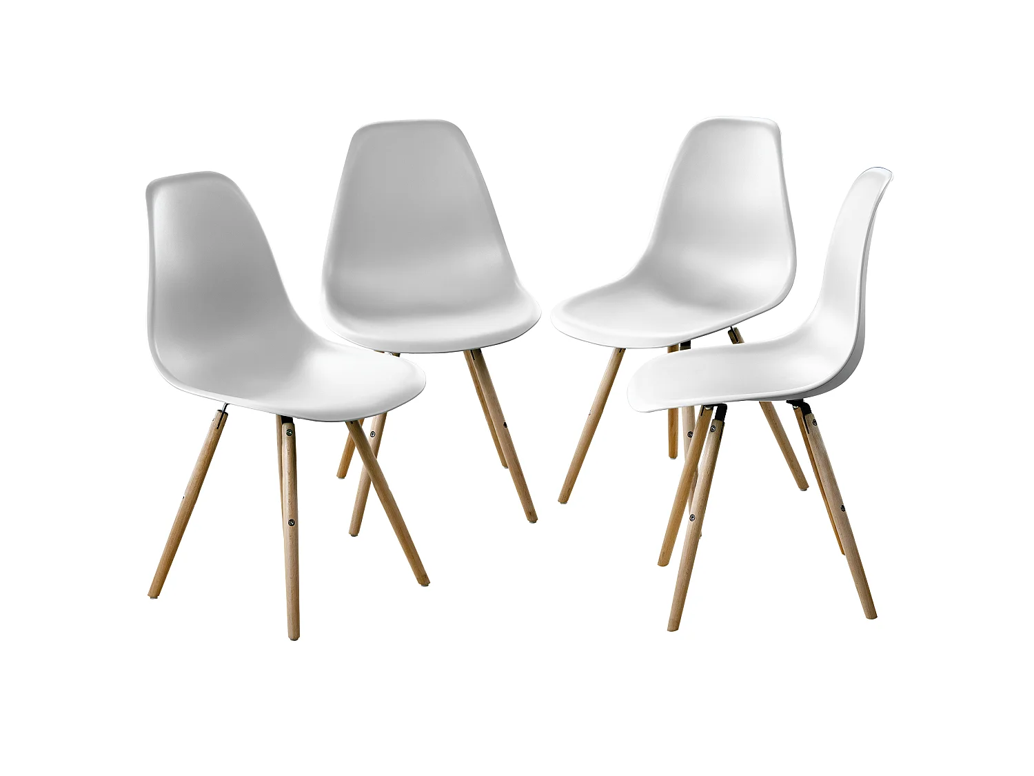 Lot de 4 chaises Stockholm blanches avec pieds en bois de hêtre
