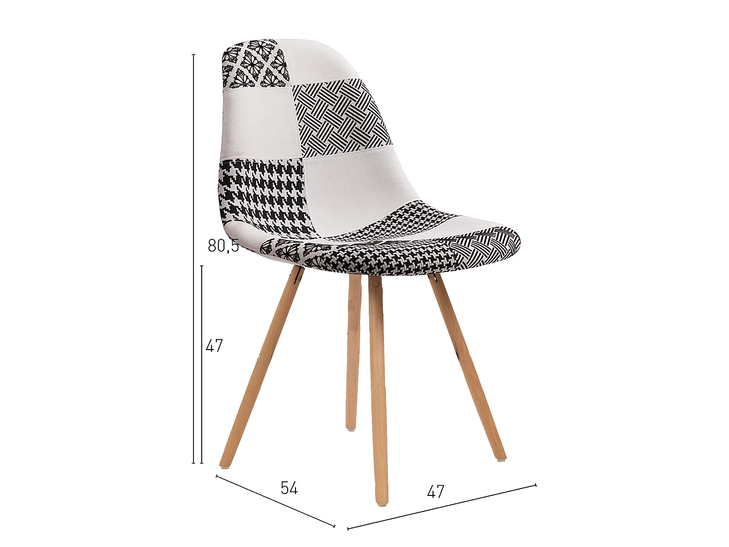 Scandinavische Stijl Patchwork Chaise Longue met Beukenhouten Poten - Grijs/Wit
