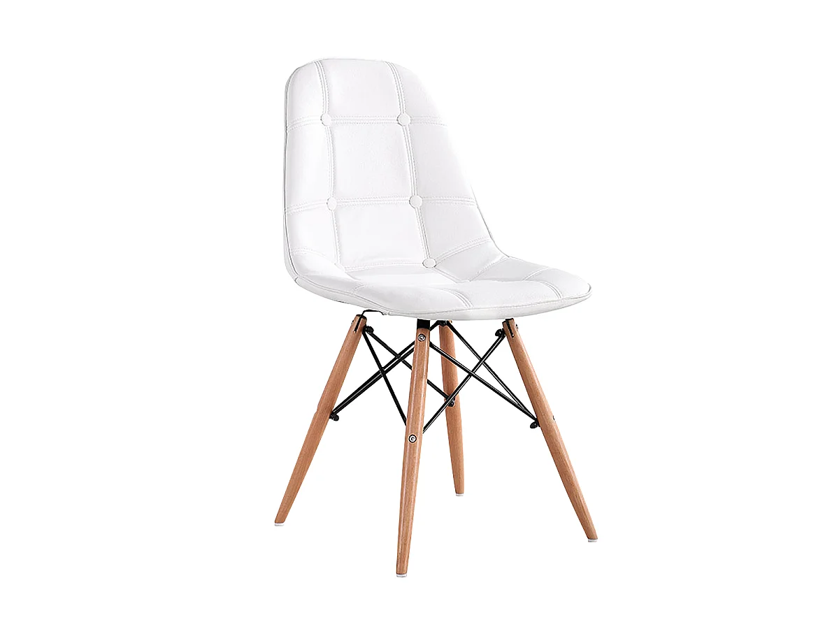 Chaise Estocolmo Blanc Capitoné avec pieds en bois de hêtre