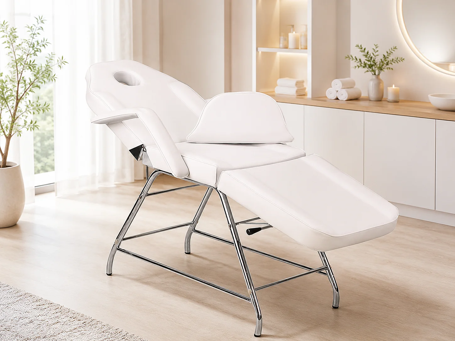Tavolo massaggi estetici regolabile Torino Luxe con rivestimento in ecopelle bianca - Arredamento professionale per saloni di bellezza