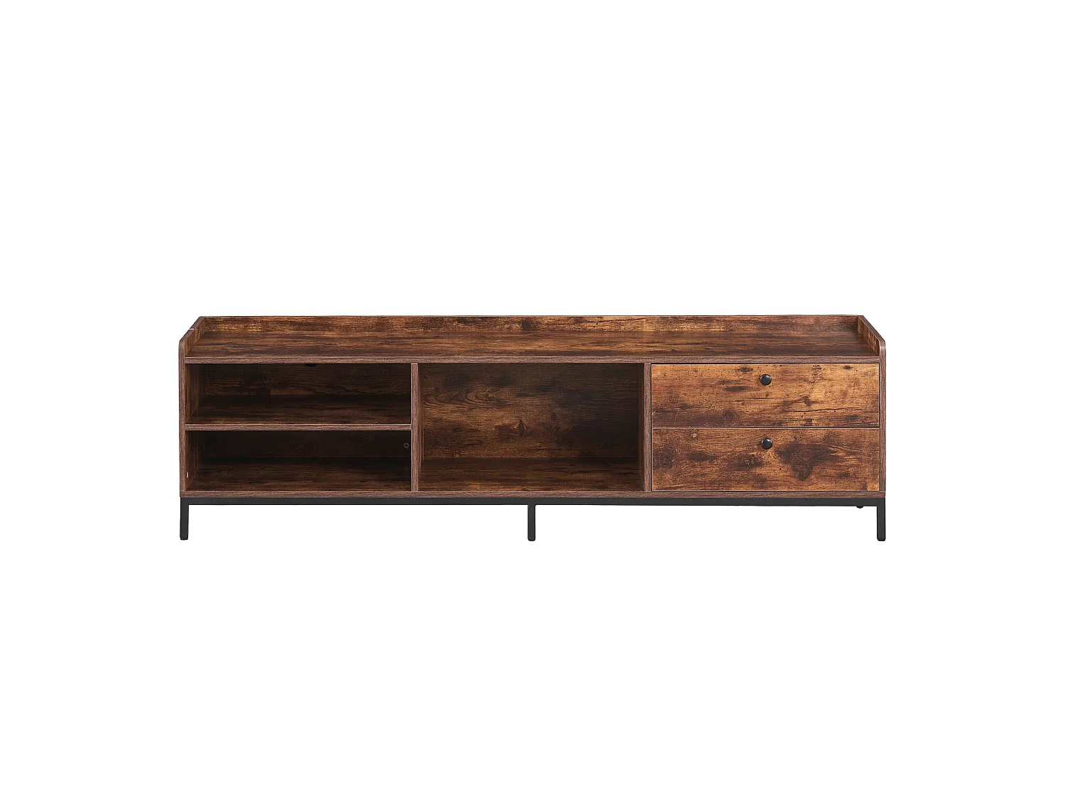 Meuble TV vintage industriel 180 cm avec 2 tiroirs et étagères ouvertes – Belle Époque