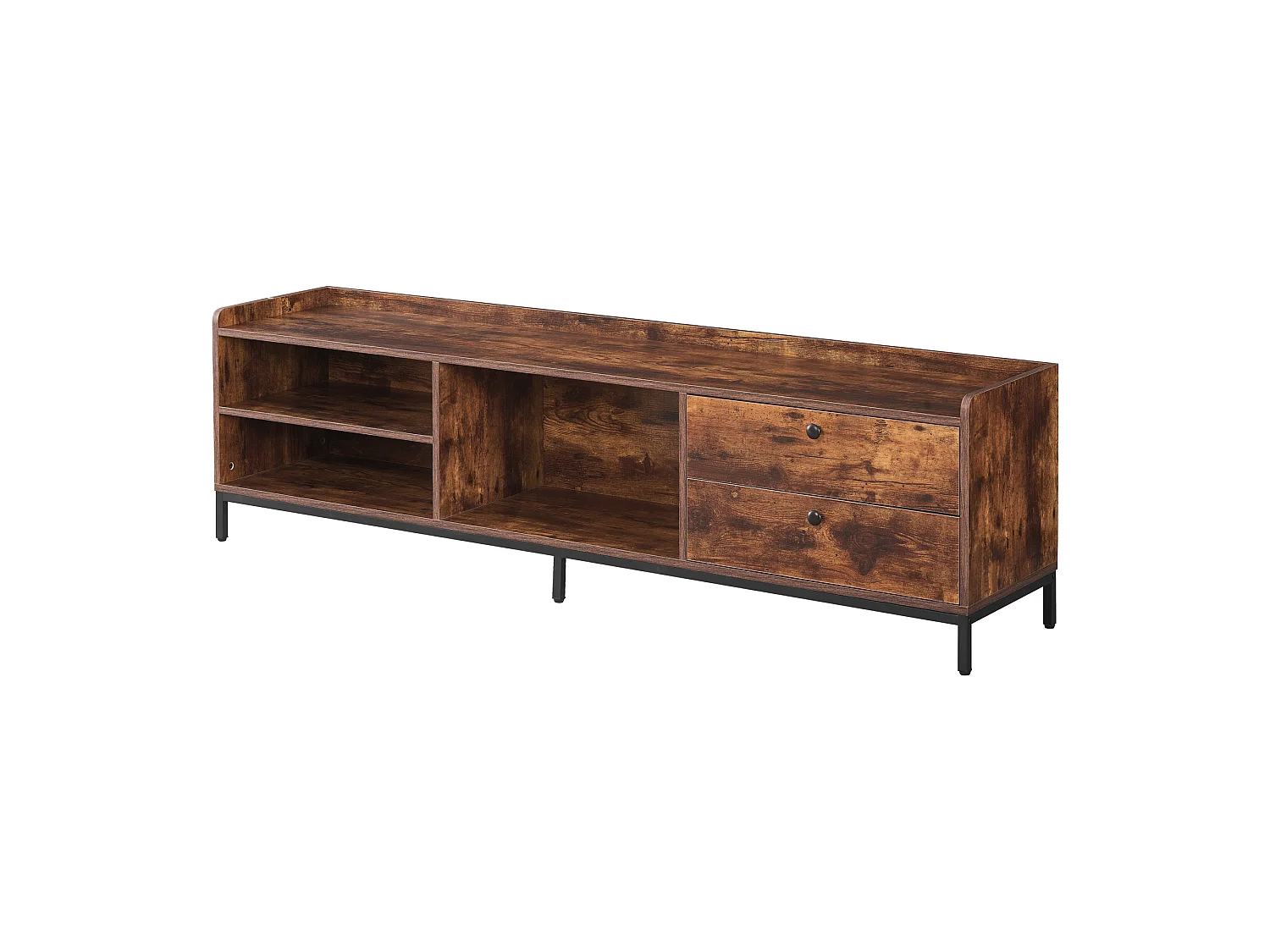 Meuble TV vintage industriel 180 cm avec 2 tiroirs et étagères ouvertes – Belle Époque