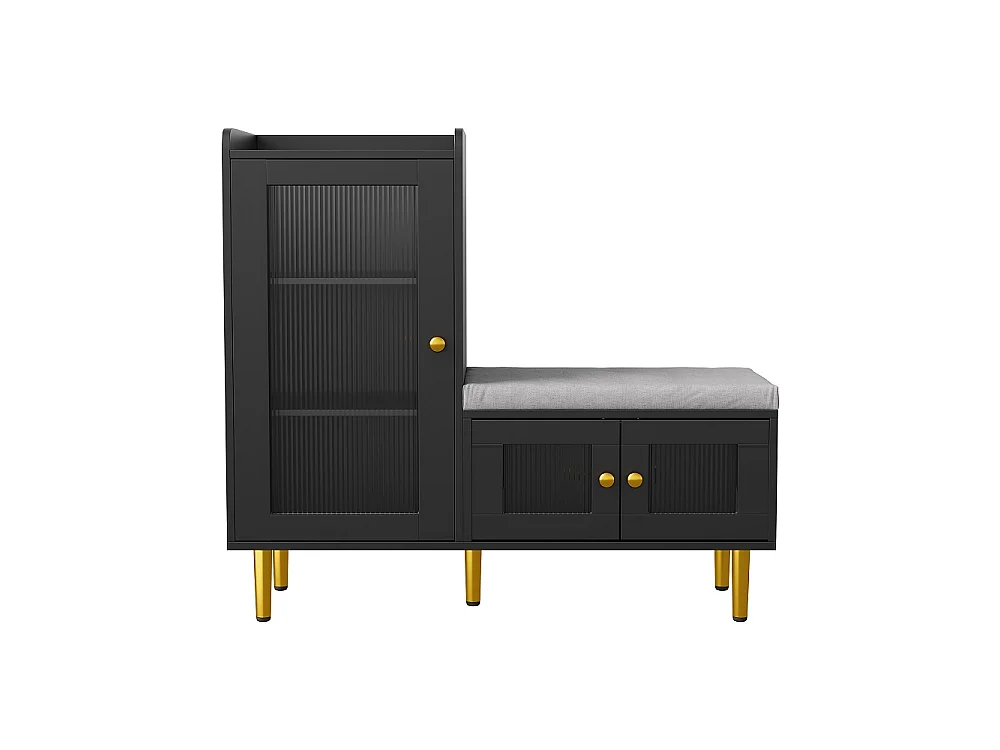 Armoire à chaussures - 100 x 35 x 90 cm - Banc à chaussures avec espace de rangement - 3 panneaux de porte semi-transparents - Noir
