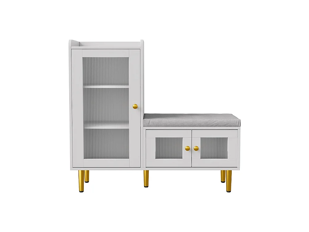 Armoire à chaussures - 100 x 35 x 90 cm - Banc à chaussures avec espace de rangement - 3 panneaux de porte semi-transparents - Blanc