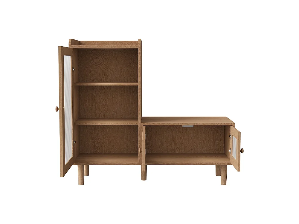Armoire à chaussures - 100 x 35 x 90 cm - Banc à chaussures avec espace de rangement - 3 panneaux de porte semi-transparents - Marron