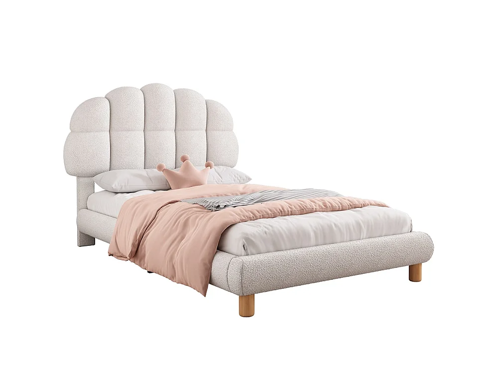 Lit simple - 90 x 200 cm - avec tête en forme de nuage - Fleece en peluche - Blanc
