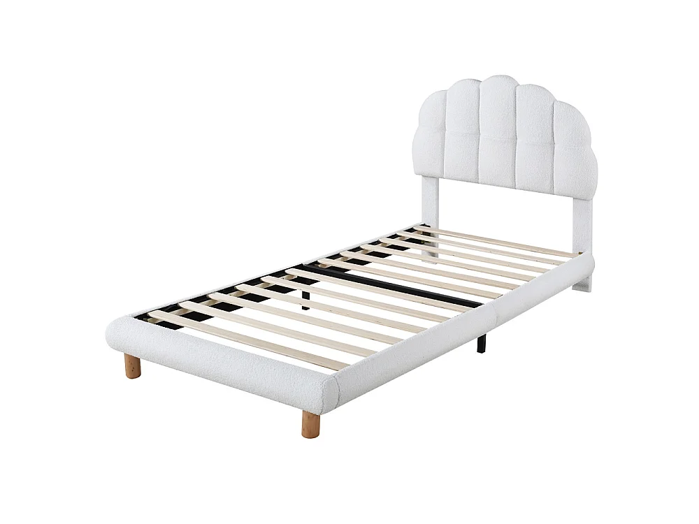 Lit simple - 90 x 200 cm - avec tête en forme de nuage - Fleece en peluche - Blanc