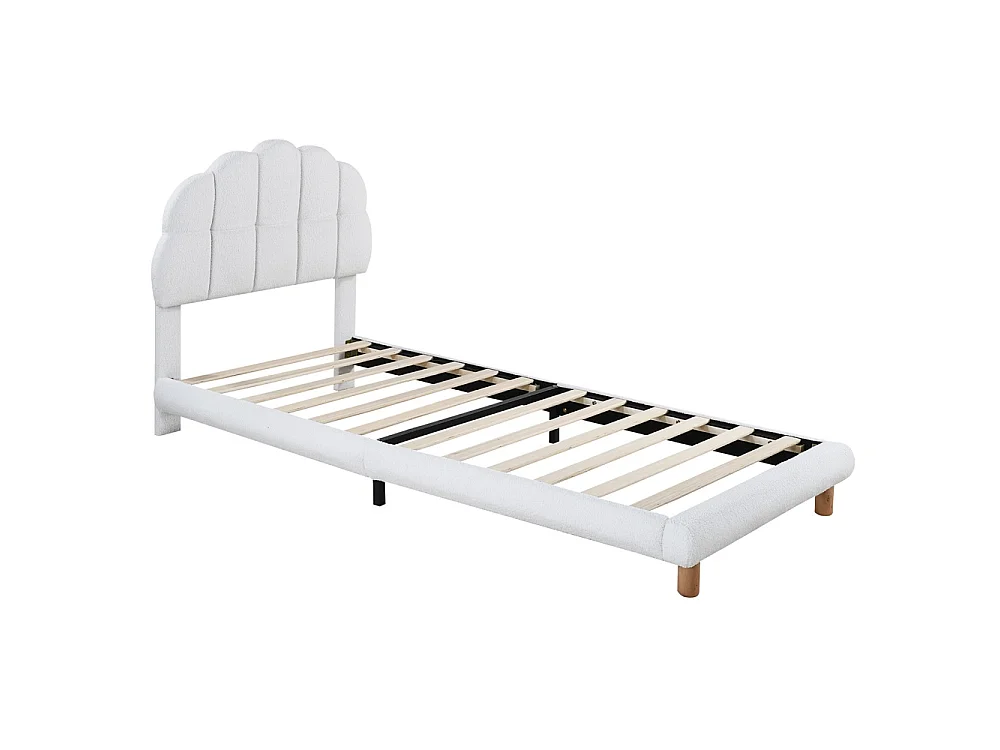 Lit simple - 90 x 200 cm - avec tête en forme de nuage - Fleece en peluche - Blanc