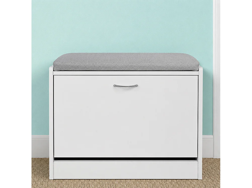 Scarpiera Panca 1 Anta Tripla Profondità con Seduta in Tessuto Grigio 60x30x48