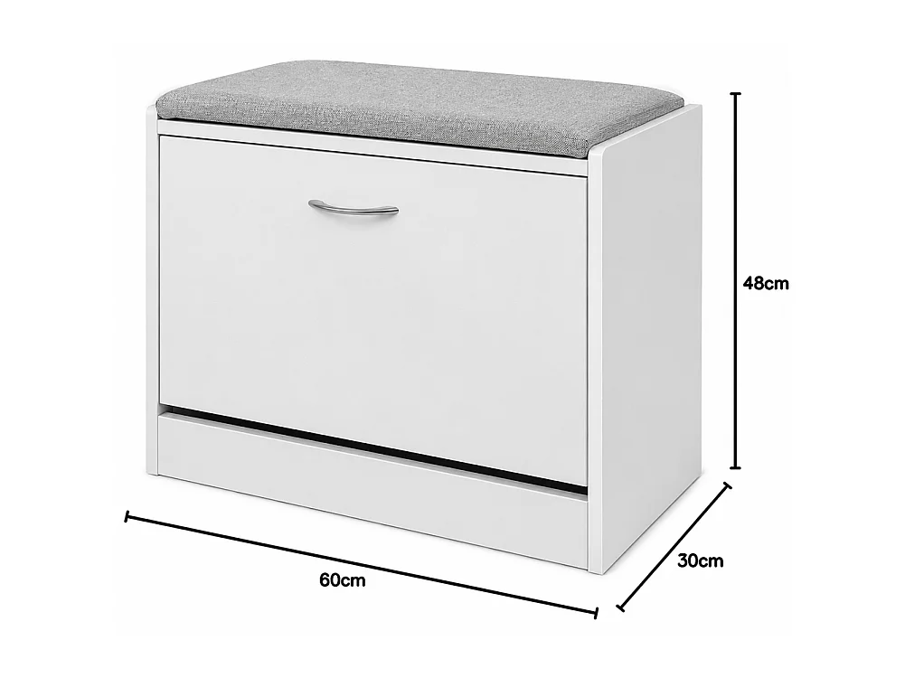 Scarpiera Panca 1 Anta Tripla Profondità con Seduta in Tessuto Grigio 60x30x48