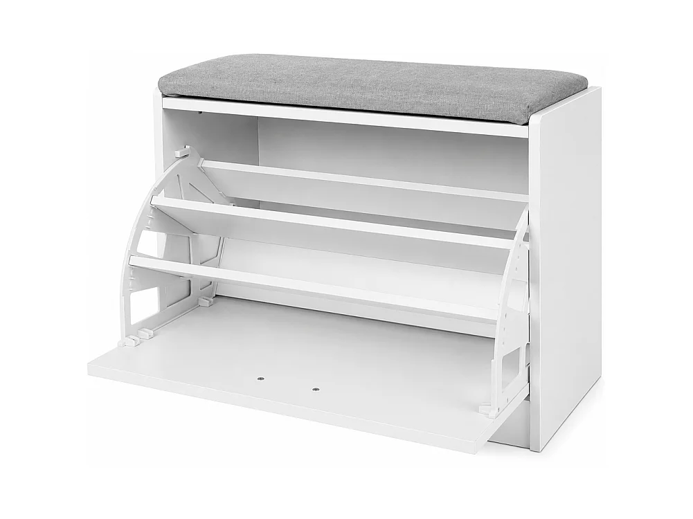 Scarpiera Panca 1 Anta Tripla Profondità con Seduta in Tessuto Grigio 60x30x48