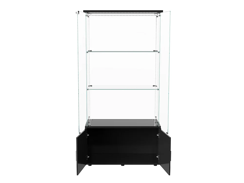 Affichage en verre - 164 x 78,5 x 35 cm - Porte double avec 3 étagères et rangement caché - avec éclairage LED - Noir