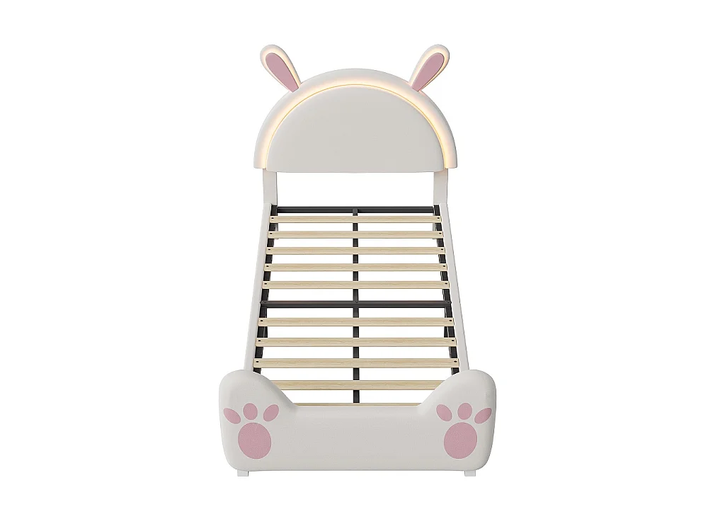 Lit pour enfants mignon - 90 x 200 cm - avec oreilles de lapin RVB LED Light Headboard - velours - sans matelas