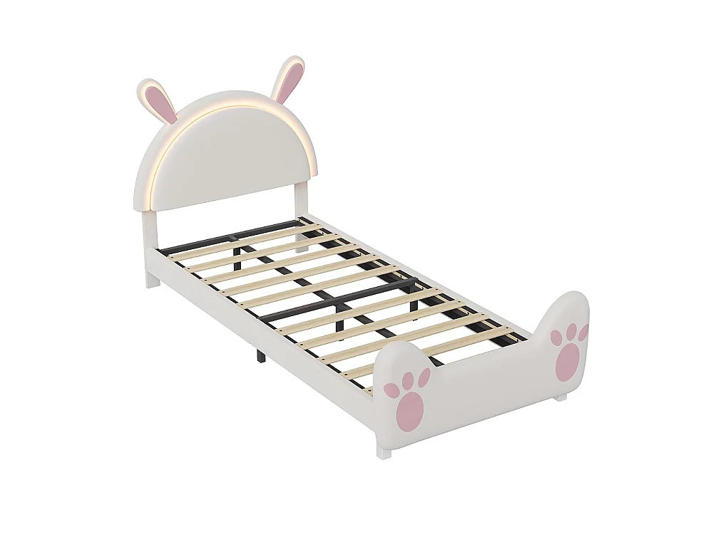 Lit pour enfants mignon - 90 x 200 cm - avec oreilles de lapin RVB LED Light Headboard - velours - sans matelas