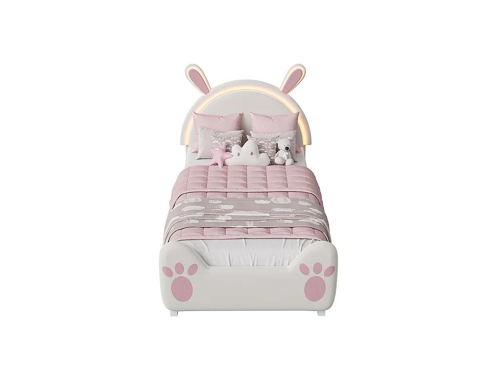 Lit pour enfants mignon - 90 x 200 cm - avec oreilles de lapin RVB LED Light Headboard - velours - sans matelas