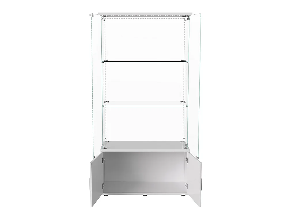 Affichage en verre - 164 x 78,5 x 35 cm - Porte double avec 3 étagères et rangement caché - avec éclairage LED - Blanc