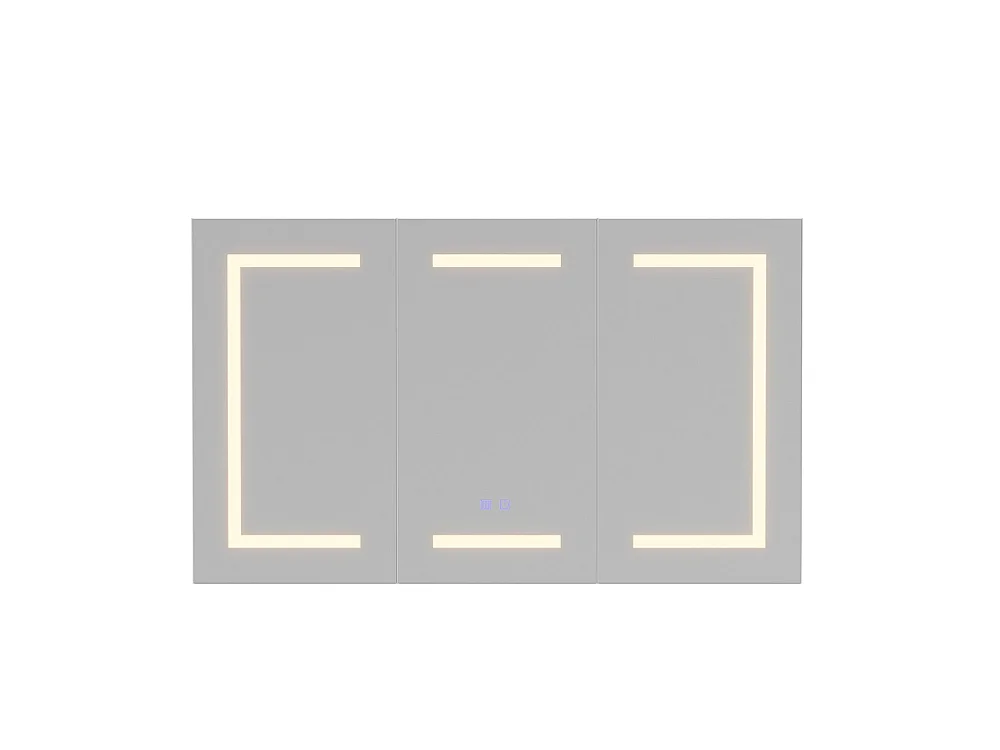Cabinet de miroir de salle de bain - 100 x 60 x 13.5 cm - 3 portes avec 3 couleurs Lumières LED réglables & Espace de stockage & Déglacateur Fonction et prise