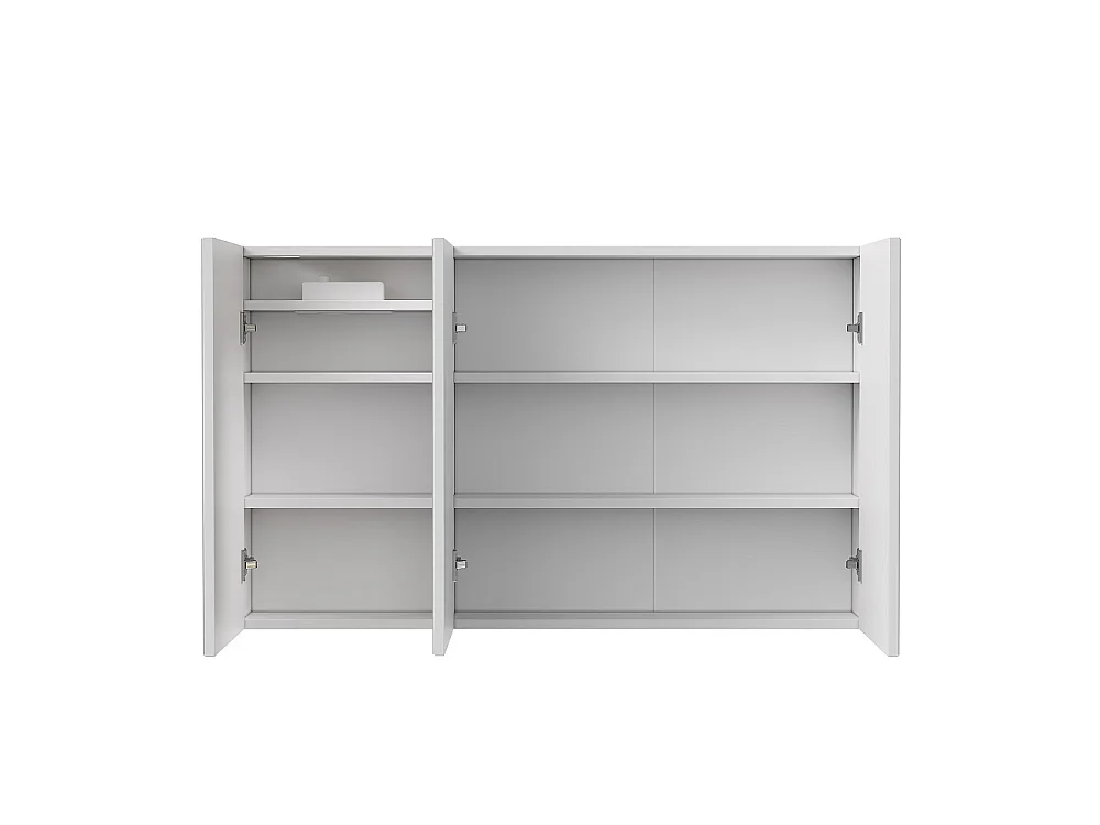 Cabinet de miroir de salle de bain - 100 x 60 x 13.5 cm - 3 portes avec 3 couleurs Lumières LED réglables & Espace de stockage & Déglacateur Fonction et prise