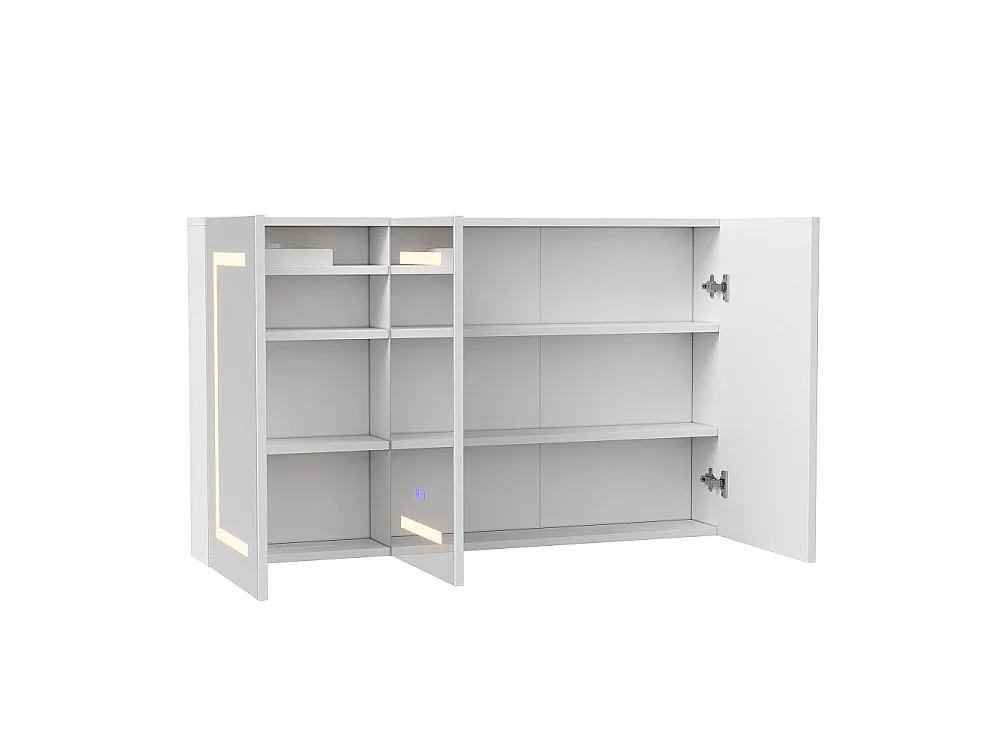 Cabinet de miroir de salle de bain - 100 x 60 x 13.5 cm - 3 portes avec 3 couleurs Lumières LED réglables & Espace de stockage & Déglacateur Fonction et prise
