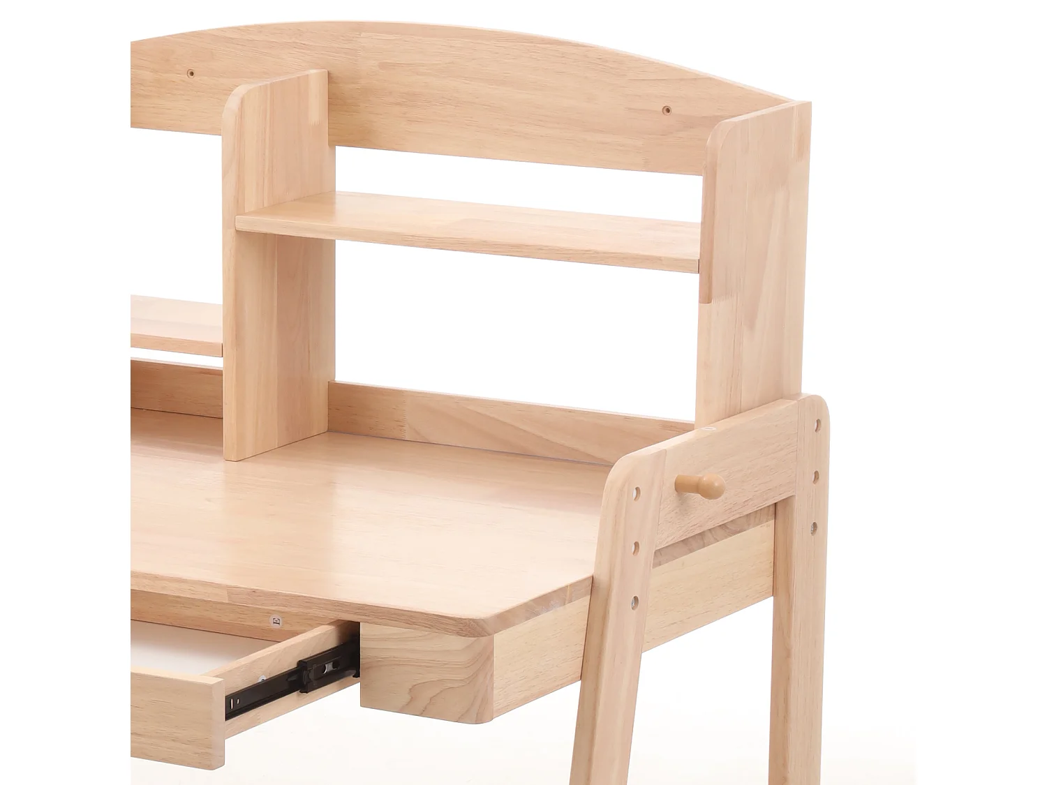 Bureau pour enfant en bois massif, réglable en hauteur, couleur nature, avec tiroirs, rangements et crochets, adapté aux enfants de plus de 6 ans