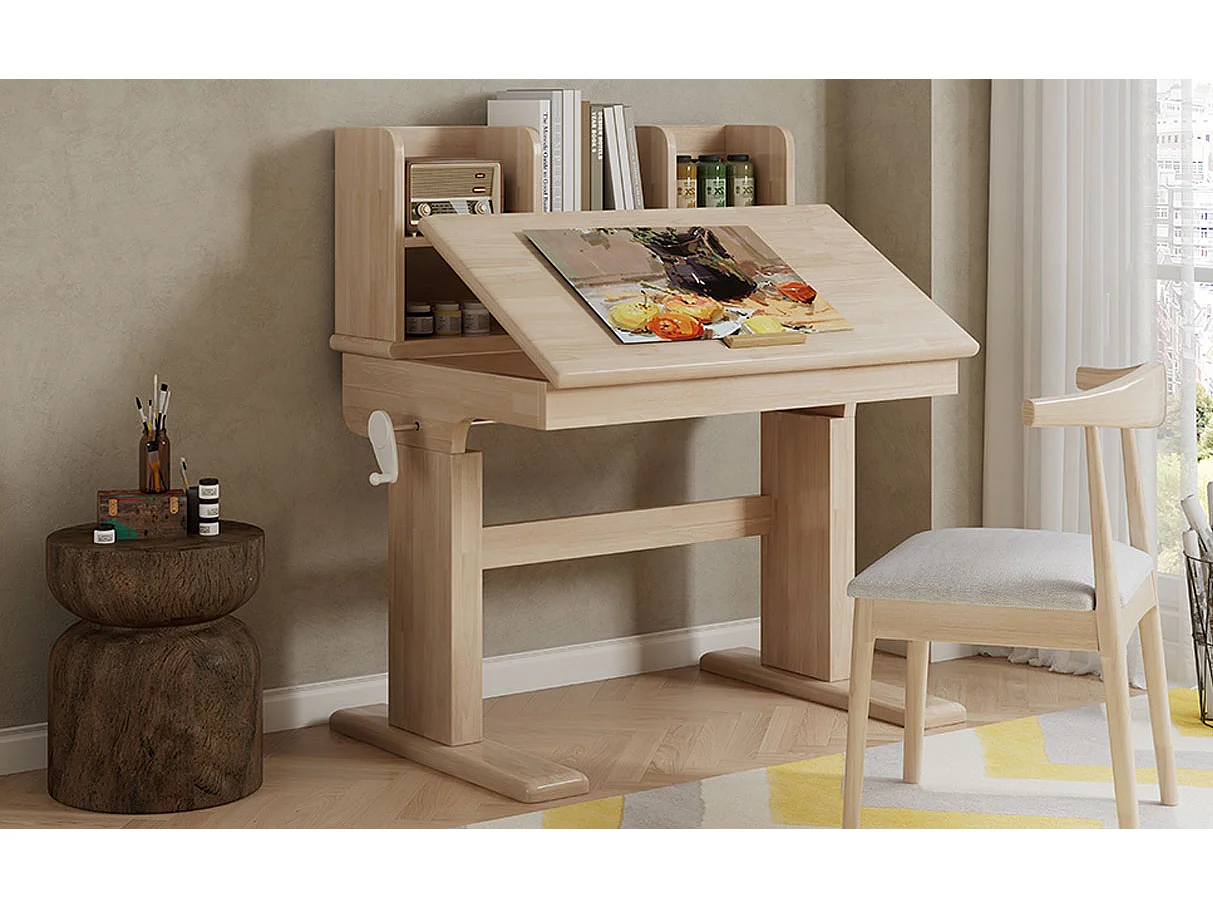 Table pour enfants, hauteur réglable, fabriquée en bois massif, adaptée aux enfants à partir de 6 ans.