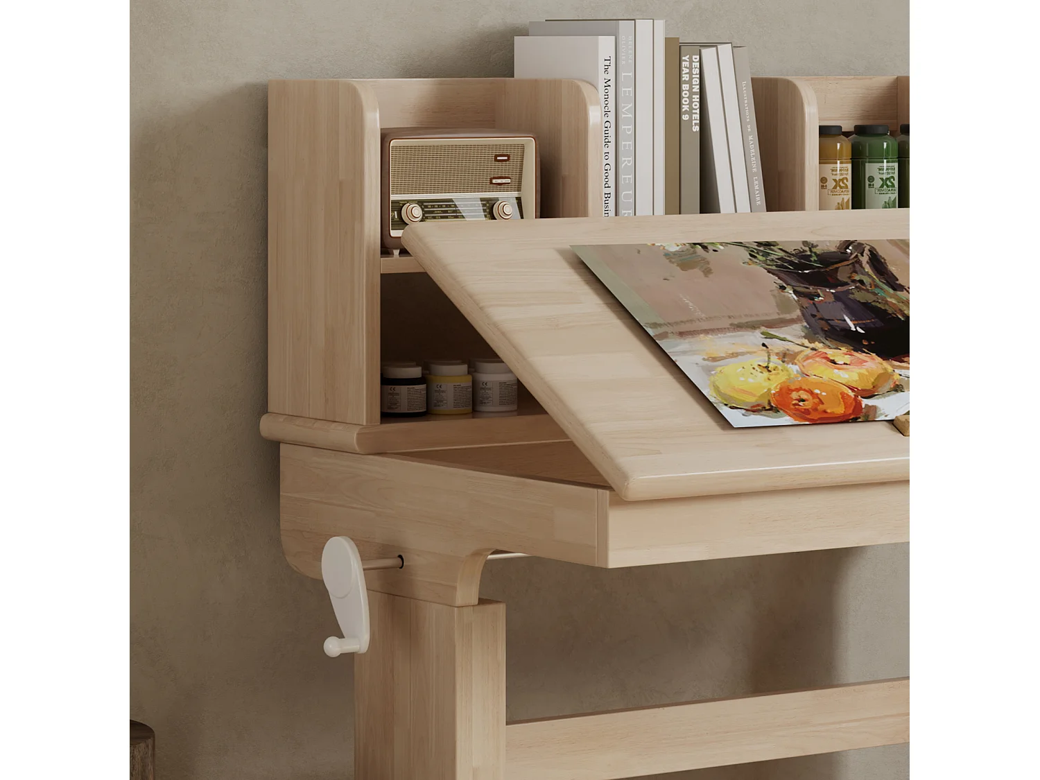 Table pour enfants, hauteur réglable, fabriquée en bois massif, adaptée aux enfants à partir de 6 ans.