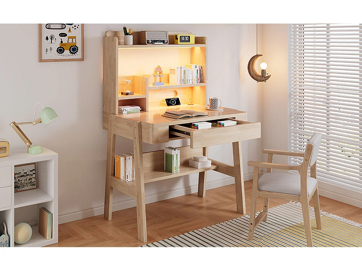 Table pour enfants, hauteur réglable, fabriquée en bois massif, adaptée aux enfants à partir de 6 ans.