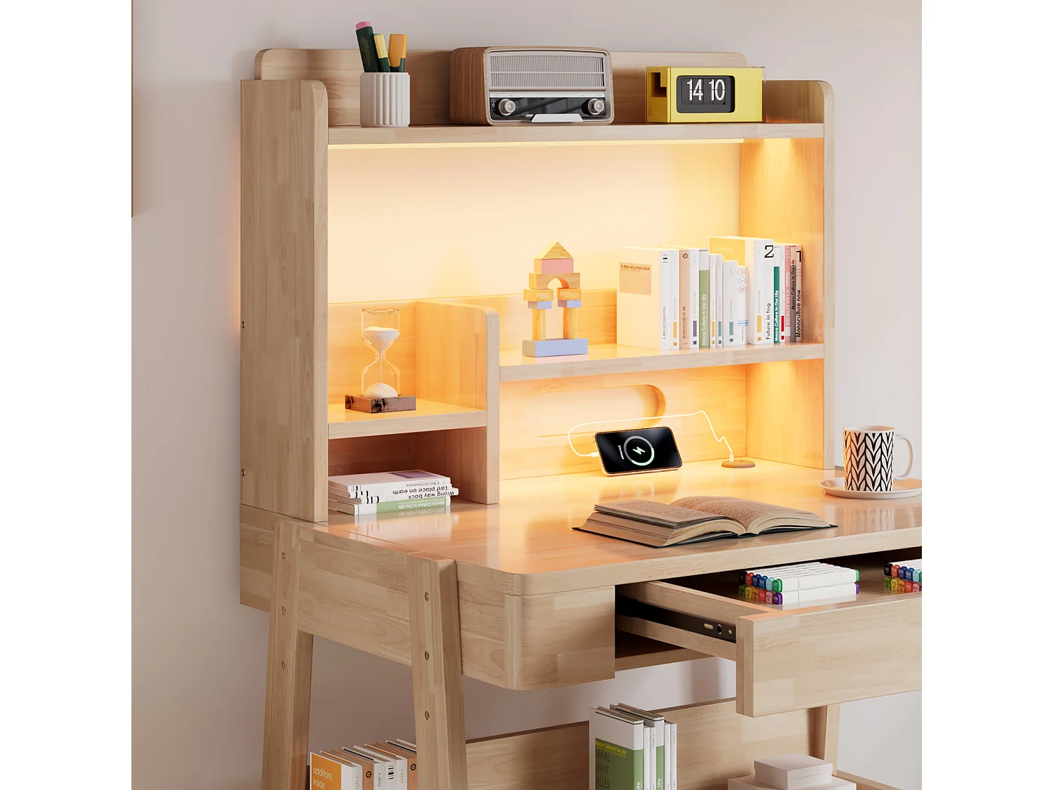 Table pour enfants, hauteur réglable, fabriquée en bois massif, adaptée aux enfants à partir de 6 ans.