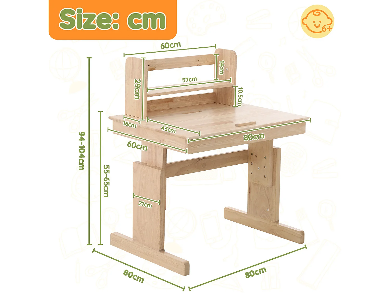 Table pour enfant, hauteur réglable, plateau inclinable, étagère de rangement